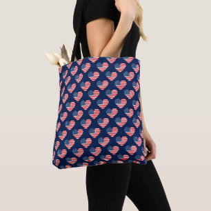 Tote Bag Cœurs de drapeau américain rouge, blanc et bleu pa