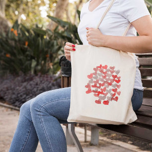 Tote Bag Coeurs de la Saint Valentin - rouge et gris
