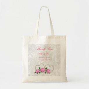 Tote Bag Cœurs de perle et roses Remerciement de mariage en