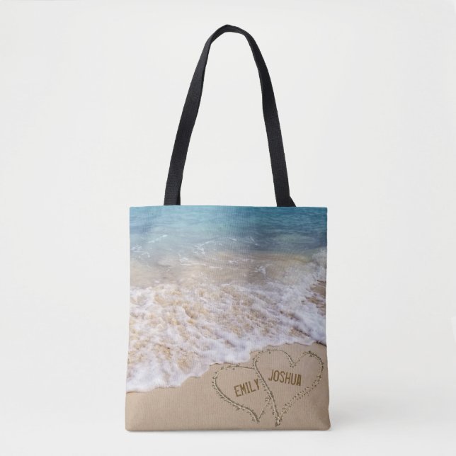 Tote Bag Coeurs de plage dans le sable marin (Devant)