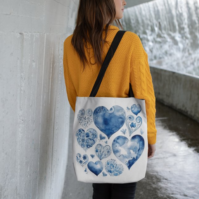 Tote Bag Coeurs en Delft Blue (Créateur téléchargé)