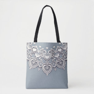 Tote Bag Cœurs en dentelle blanche Charme romantique Élégan