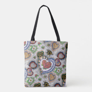 Tote Bag Coeurs et fleurs, partout motif Fourre-tout