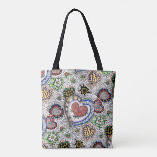 Tote Bag Coeurs et fleurs, partout motif Fourre-tout