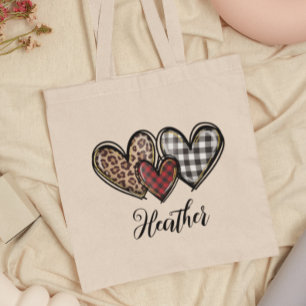 Tote Bag Coeurs Leopard Plaid Valentine's day Personnalisé