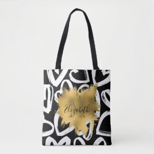 Tote Bag Coeurs Motif et Golden Foil