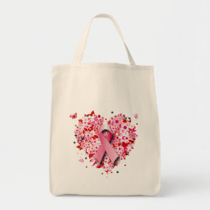 TOTE BAG COEURS, PAPILLONS ET RUBAN ROSE