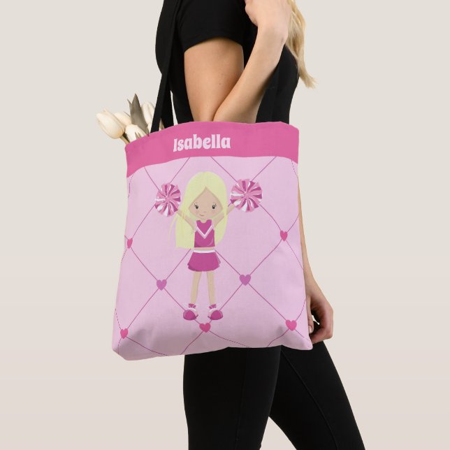 Tote Bag Coeurs roses mignonnes Pom-pom girl Personnalisé B (De près)