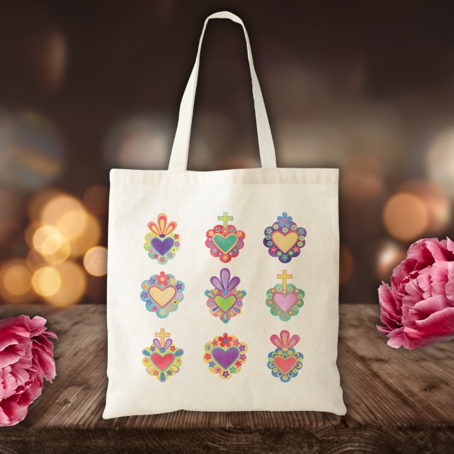 Tote Bag COEURS SACRÉS, COULEUR D'EAU, mexique, folle mexic (Créateur téléchargé)