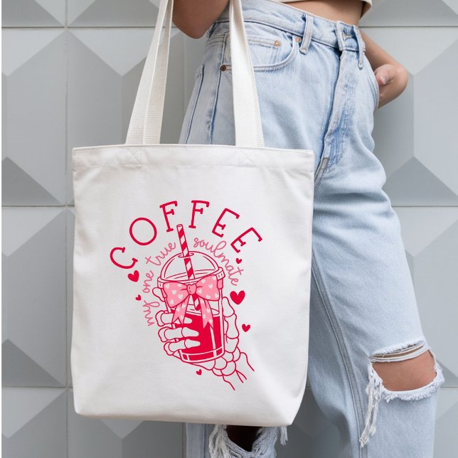Tote Bag Coffee My One True Soulmate Red Hearts Skeleton (Créateur téléchargé)