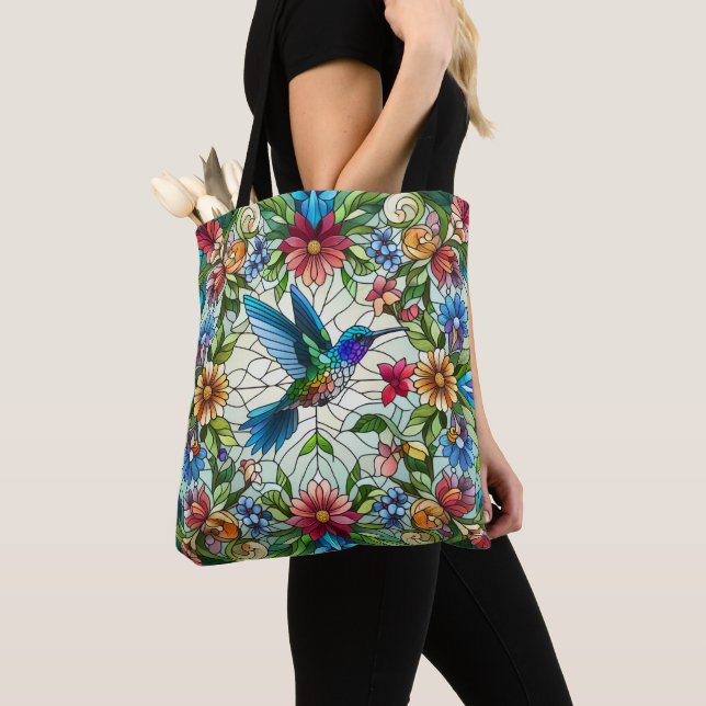 Tote Bag Colibri élégant avec effet de vitrail (De près)