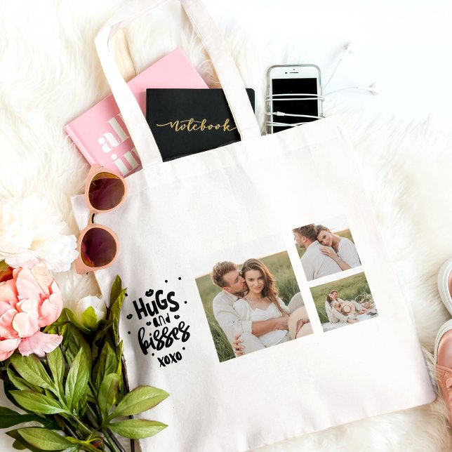 Tote Bag Collage Couple Photo & Hugs Et Baisers Phrase Love (Créateur téléchargé)