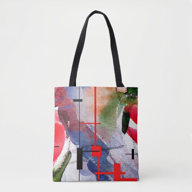 Tote Bag collage d'art abstrait, médias mélangés et (Devant)