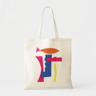 Tote Bag Collage d'art, poisson, couleur minimaliste modern