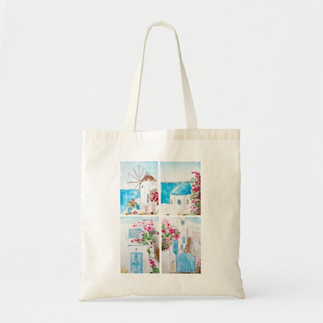 Tote Bag Collage de peinture aquarelle grecque (Devant)