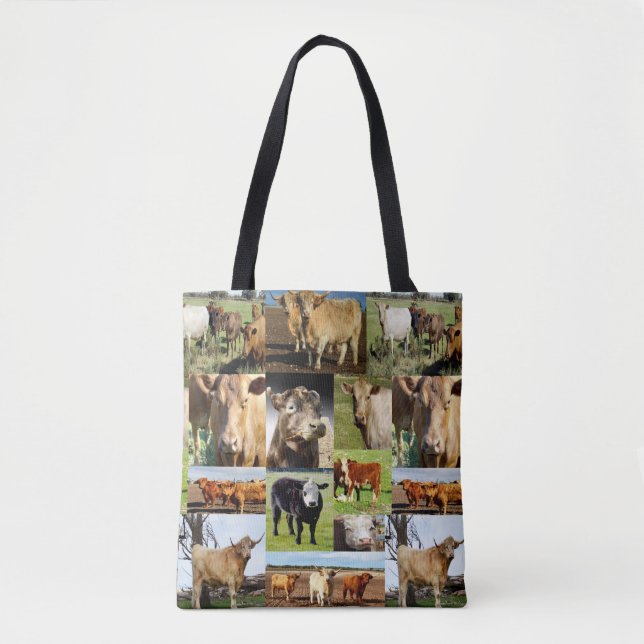 Tote Bag Collage de photos de vache, (Devant)