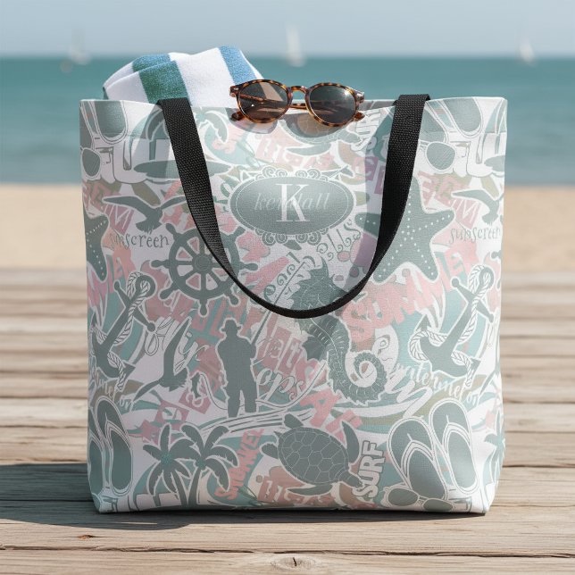 Tote Bag Collage de plage nautique Sage ID840 (Créateur téléchargé)