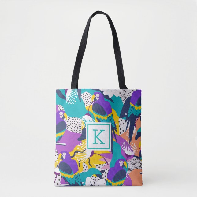 Tote Bag Collage des fleurs et oiseaux tropicaux (Devant)