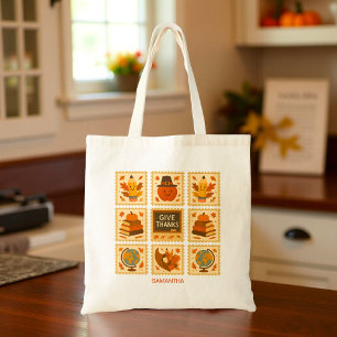 Tote Bag Collage du timbre de l'enseignant de Thanksgiving 