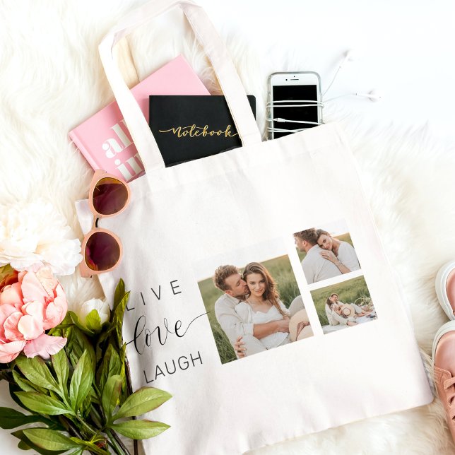 Tote Bag Collage moderne Couple Photo & Love You Beauté Cad (Créateur téléchargé)