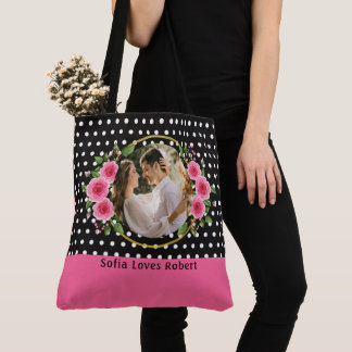 Tote Bag Collage moderne Couple Photo & Romantic Love Citat