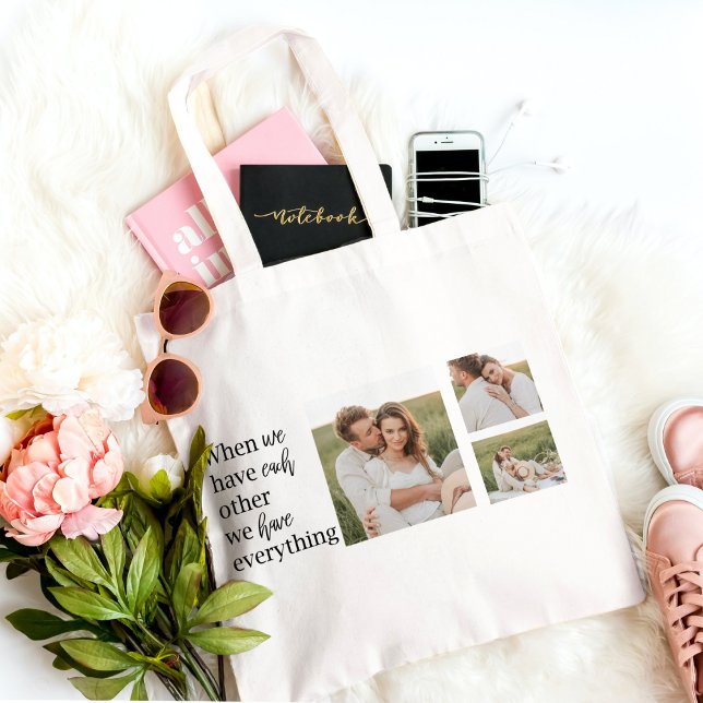 Tote Bag Collage moderne Photo Romantique Couple Citation C (Créateur téléchargé)