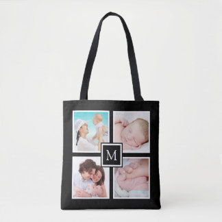 Tote Bag Collage personnalisé de 4 photos avec monogramme n