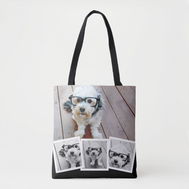Tote Bag Collage photo 4 tendance noir blanc (Devant)