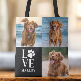 Tote Bag Collage Photo Amour Chien Nom Personnalisé Animal