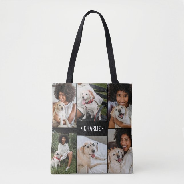Tote Bag Collage photo de chien Monogrammé (Devant)