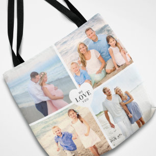 Tote Bag Collage photo de cœur personnalisé Je t'aime