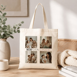 Tote Bag Collage Photo de Super-Héroïne Maman Moderne Perso