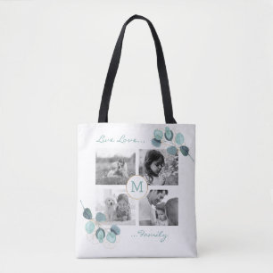 Tote Bag Collage photo famille Eucalyptus Monogrammed Fourr