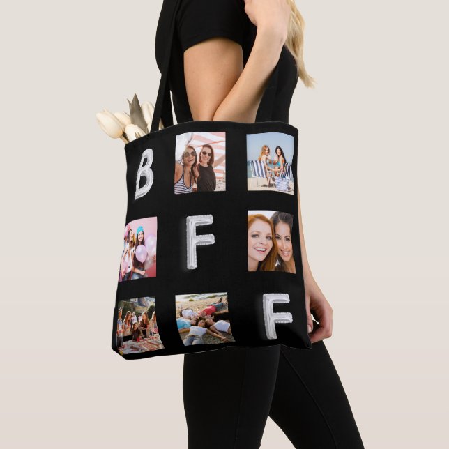 Tote Bag Collage photo noir argent ami BFF (De près)