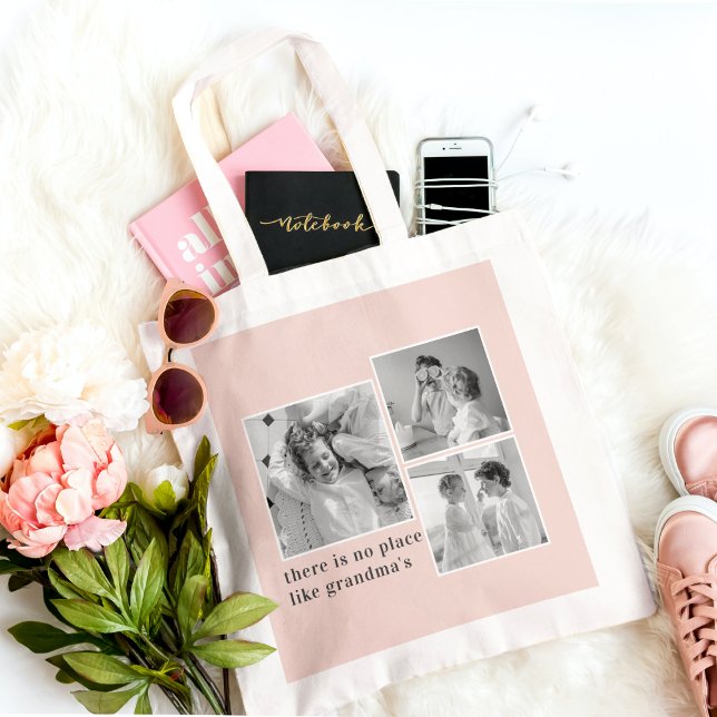 Tote Bag Collage Photo Pastel Pink Meilleur grand-mère Pois (Créateur téléchargé)