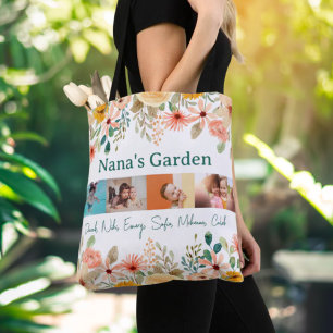 Tote Bag Collage photo personnalisé Jardin de Nana Grandma