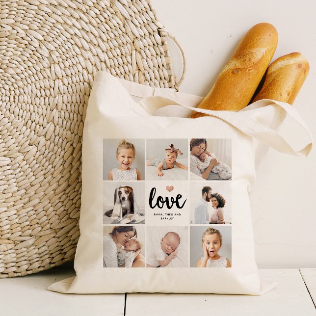 Tote Bag Collage photo simple et chic | Amour avec coeur (Créateur téléchargé)