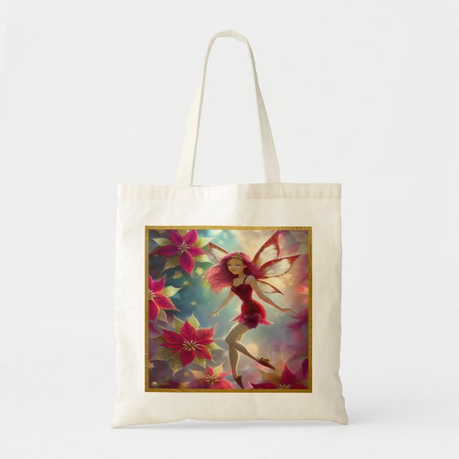 Tote Bag Collection de fées de Noël - Cheveux rouges Roses (Devant)