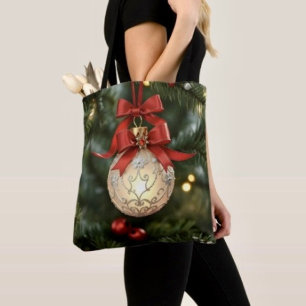 Tote Bag Collection d'ornements de Noël élégants avec nœud