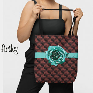 Tote Bag Collier de rose géométrique rétro moderne avec nom
