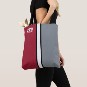 Tote Bag Colonnes de collège Crimson rouge, gris et blanc m