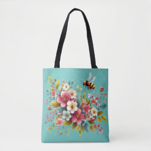 Tote Bag Coloré, Abeille printanière/florale