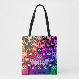 Tote Bag Coloré Chat Crowd Rainbow Gradient Kitty Motif