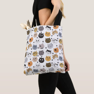 Tote Bag Coloré Cute Funny Chats & Motif Paw