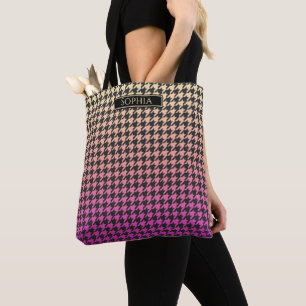 Tote Bag Coloré Houndstooth-rose à Jaune Gradient-