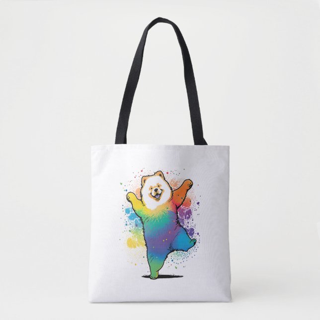 Tote Bag Coloré Kawaii Dancing Chow Chow (Devant)