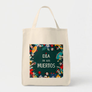 Tote Bag Coloré Vert Dia de los Muertos Cercle de vie