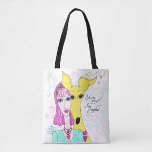 Tote Bag Coloré Whimsical Greyhound Dog et Lady