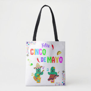 Tote Bag Colorful Festive Cinco de Mayo 2025 Dancing Cactus