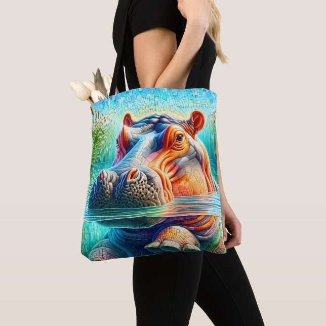 Tote Bag Colorful Hippo  (De près)